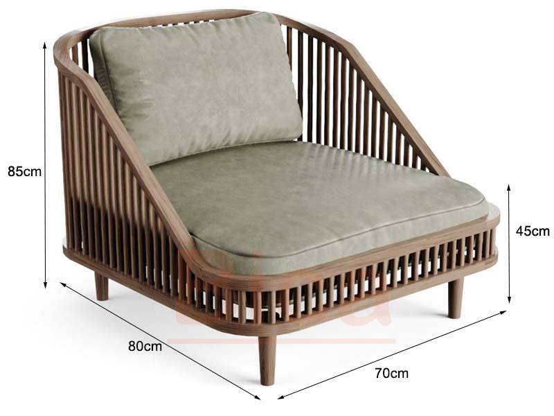 Kích thước sofa cafe gỗ KBH đơn