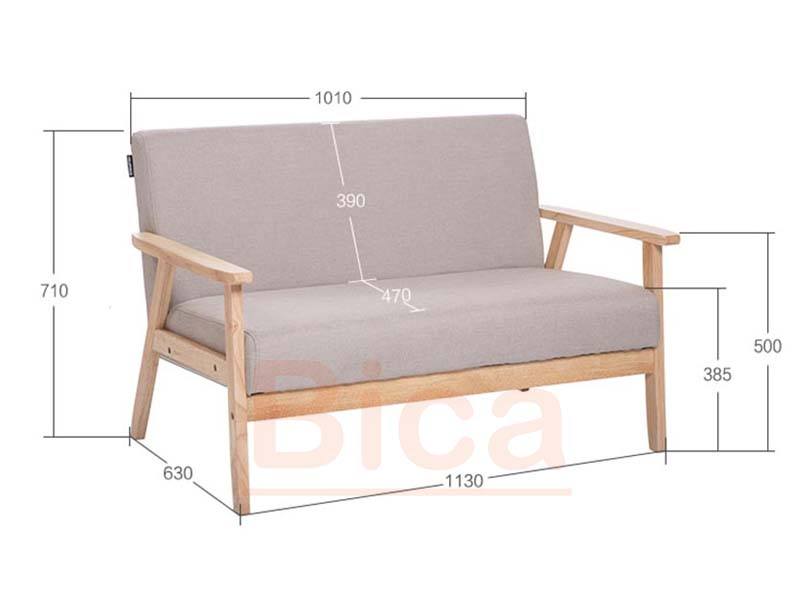 Kích thước sofa cafe gỗ chân vuông đôi