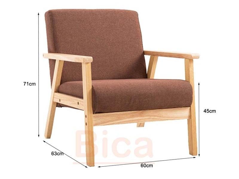 Kích thước sofa cafe gỗ chân vuông đơn