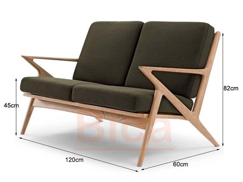 Kích thước sofa cafe gỗ chữ z đôi