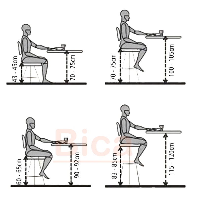 Kích thước chiều cao ghế cafe