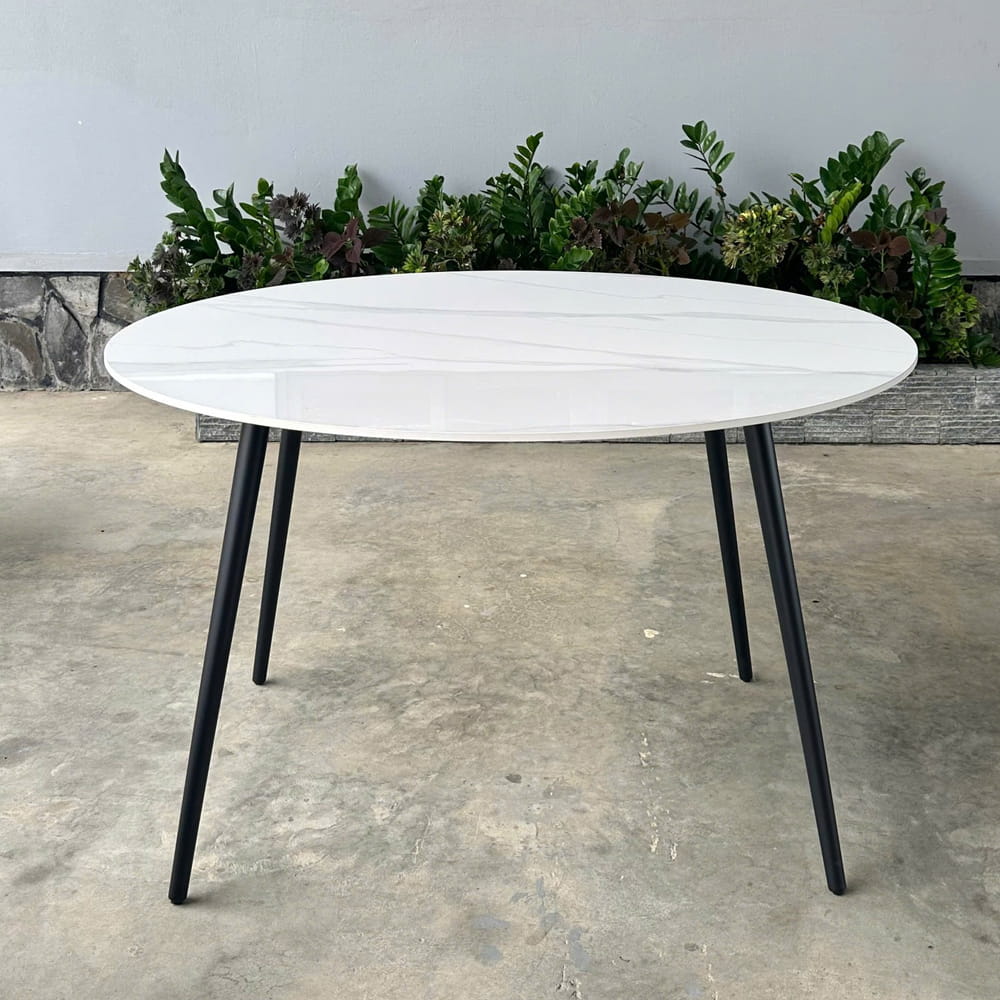 Bàn ăn tròn mặt đá phiến chân thép B88