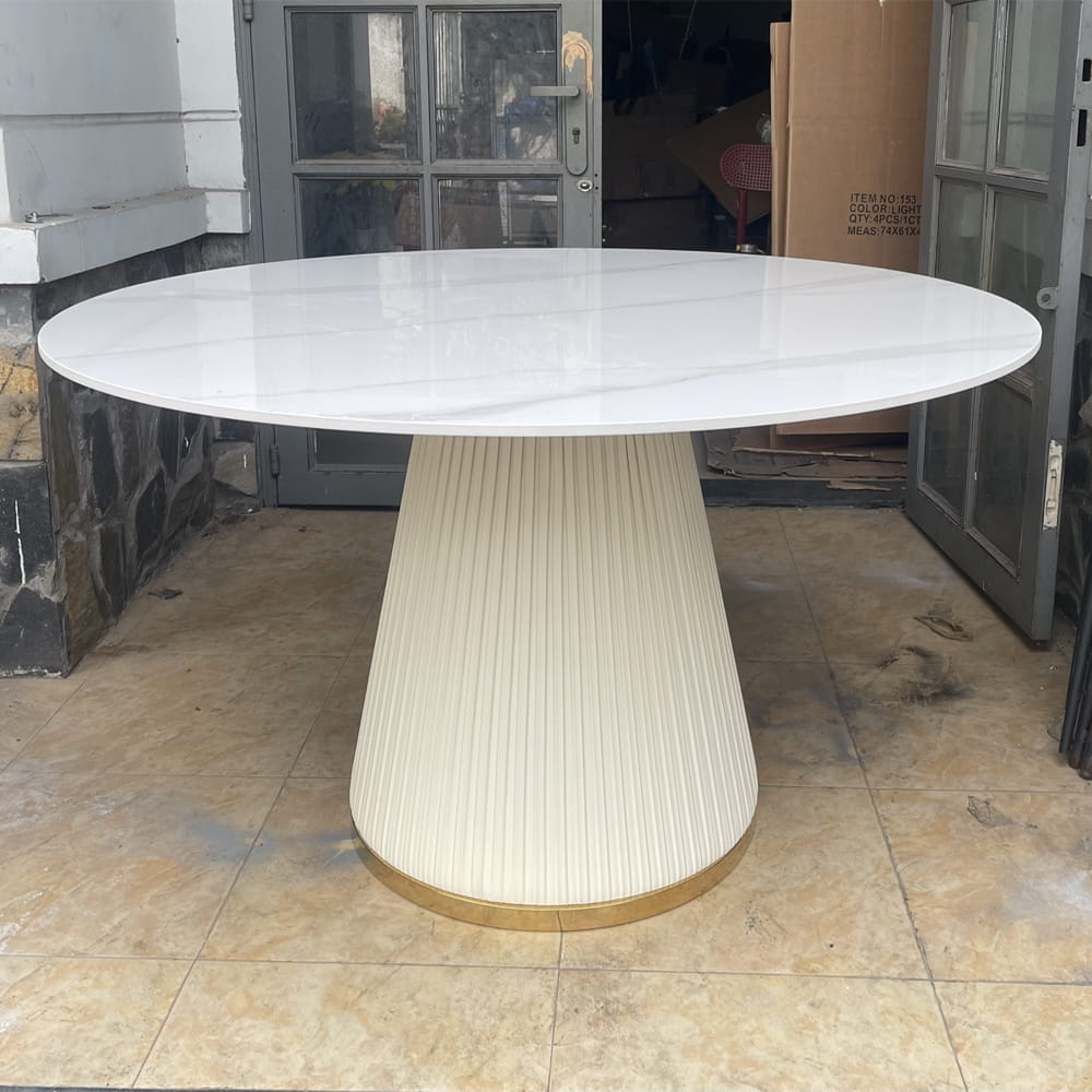 Bàn ăn tròn mặt đá phiến chân thép bọc da B79