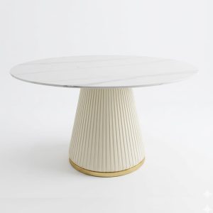 Bàn ăn tròn mặt đá phiến chân thép bọc da B79