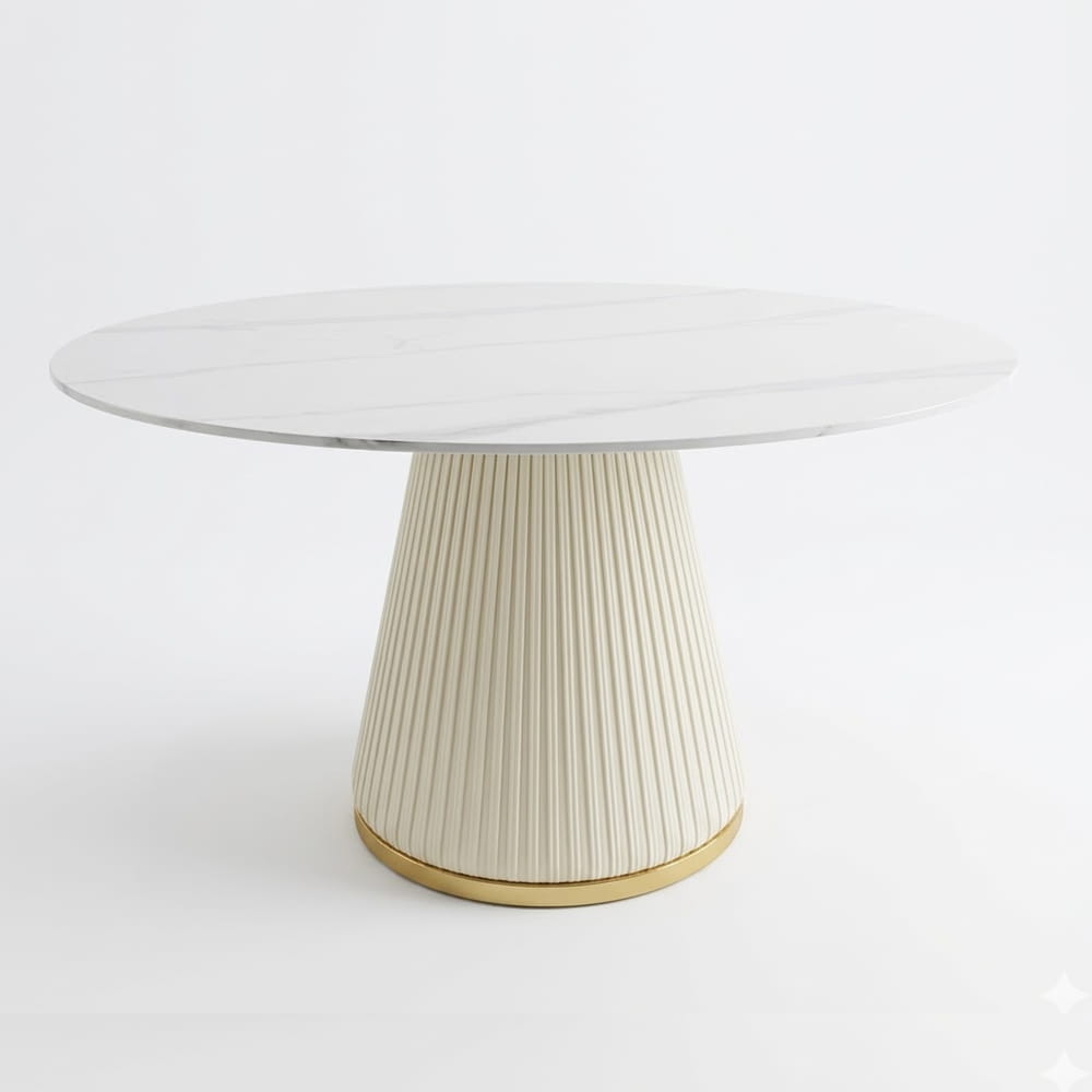 Bàn ăn tròn mặt đá phiến chân thép bọc da B79 Bàn ăn tròn mặt đá phiến chân thép bọc da B79