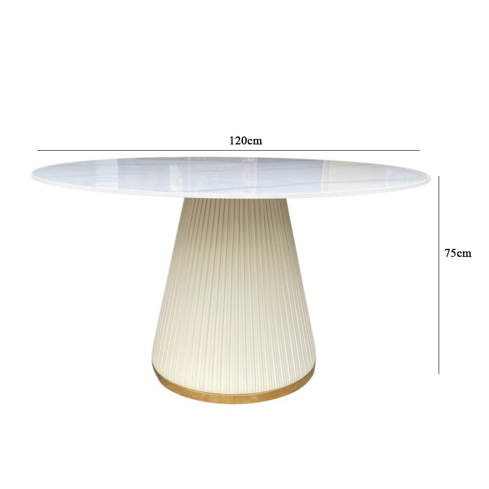 Bàn ăn tròn mặt đá phiến chân thép bọc da B79