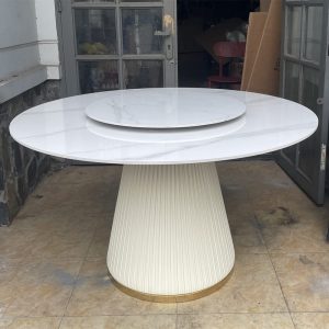 Bàn ăn tròn mặt đá phiến chân thép bọc da B79A