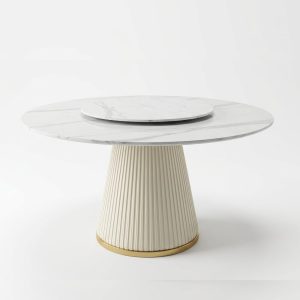 Bàn ăn tròn mặt đá phiến chân thép bọc da B79A